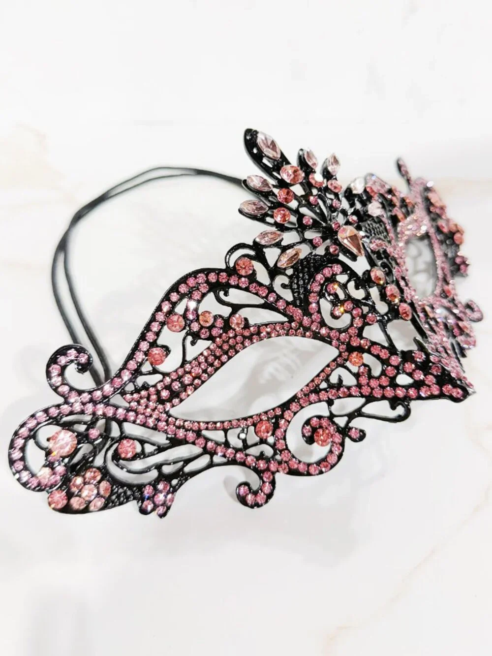 Black Pink Crystal Masquerade Mask, Gothic Prom Mask, Halloween Party Accessory